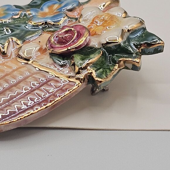 VTG Brooch Handpainted Ceramic Floral Basket Cottage Granny Core Boho Summer Pin - Picture 8 of 15